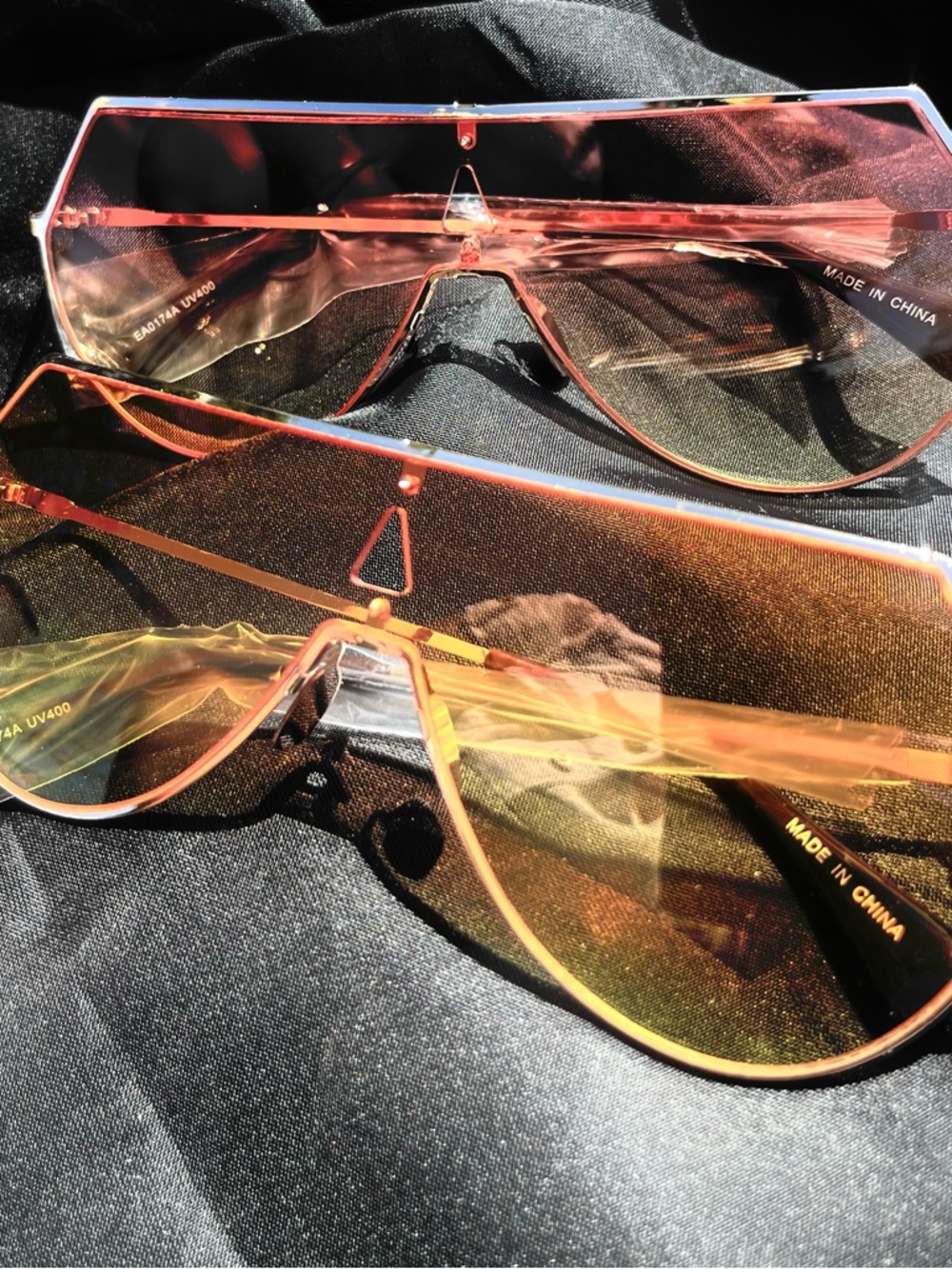 Rimless Geometric Sunglasses - Pink & yellow Lenses with gold trim. - Picture 5 of 5